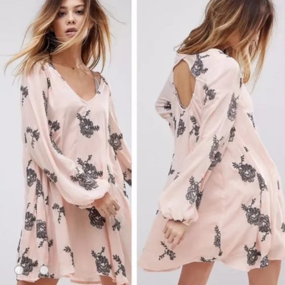Free People Emma Austin Pink Blush Long Sleeve Flowy Mini Dress - Picture 2 of 10